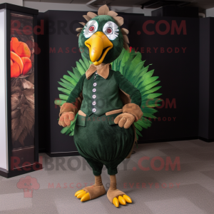 Forest Green Turkey mascot costume character dressed with a Dress and Pocket squares