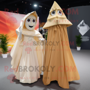 Beige Nachos mascot costume character dressed with a Wedding Dress and Shawls