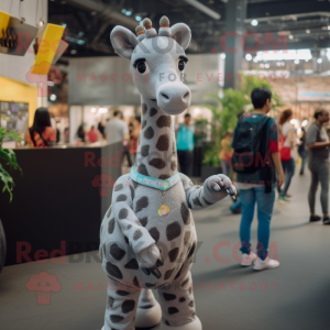 Gray Giraffe mascot costume character dressed with a T-Shirt and Anklets