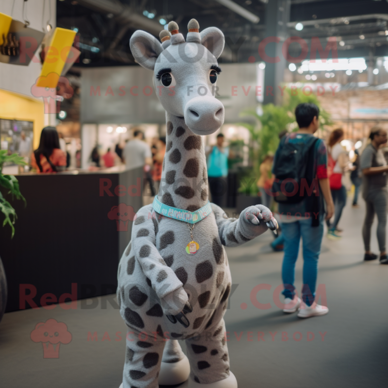 Gray Giraffe mascot costume character dressed with a T-Shirt and Anklets Gray Giraffe mascot costume character dressed with a T-Shirt and Anklets