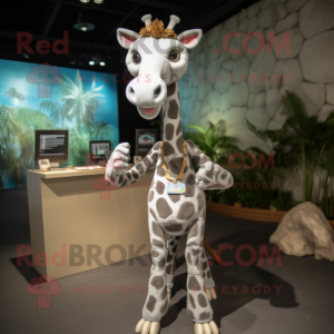 Gray Giraffe mascot costume character dressed with a T-Shirt and Anklets