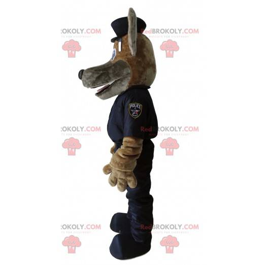 Mascote cachorro marrom com roupa de policial - Redbrokoly.com