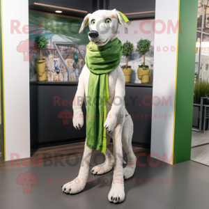 Olive Dog mascot costume character dressed with a Skinny Jeans and Scarves