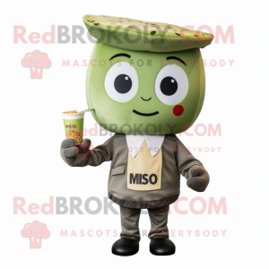 Olive Miso Soup mascot costume character dressed with a Graphic Tee and Pocket squares