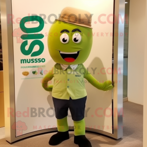 Olive Miso Soup mascot costume character dressed with a Graphic Tee and Pocket squares