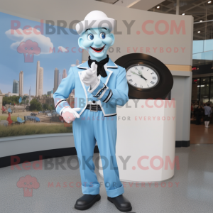 Sky Blue Mime mascot costume character dressed with a Dress Shirt and Digital watches