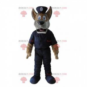 Braunes Hundemaskottchen mit einem Polizistenoutfit -