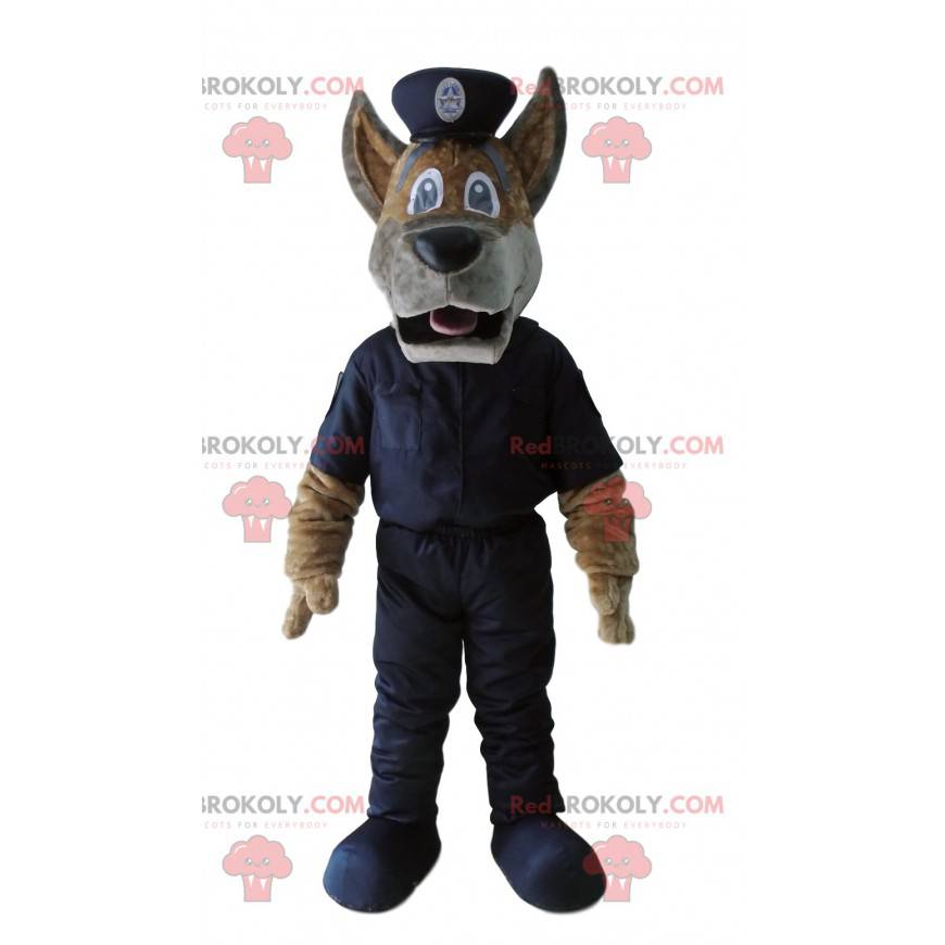 Mascotte de chien marron avec une tenue de policier -
