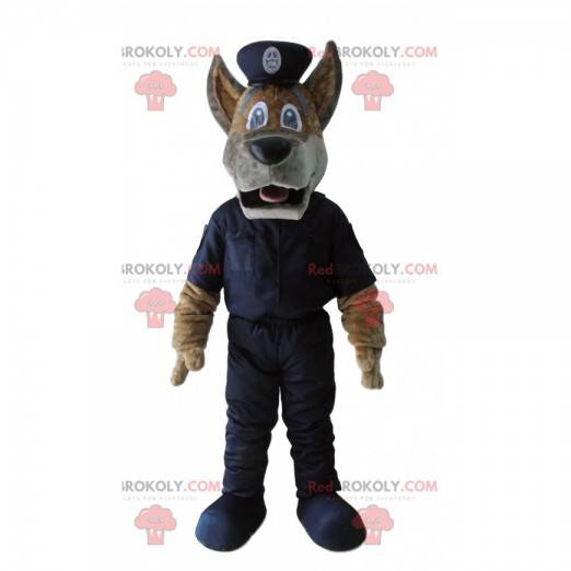Braunes Hundemaskottchen mit einem Polizistenoutfit -