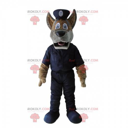 Mascotte bruine hond met een politieagentuitrusting -