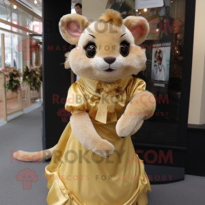 Gold Dormouse mascot costume character dressed with a Dress and Ties
