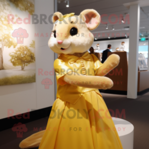 Gold Dormouse mascot costume character dressed with a Dress and Ties
