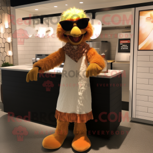 Tan Butter Chicken mascot costume character dressed with a Maxi Skirt and Sunglasses