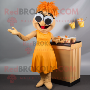 Tan Butter Chicken mascot costume character dressed with a Maxi Skirt and Sunglasses