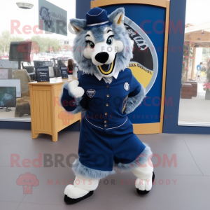 Navy Wolf mascot costume character dressed with a Dress and Shoe clips
