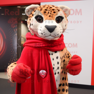 Red Cheetah mascot costume character dressed with a Polo Tee and Shawl pins