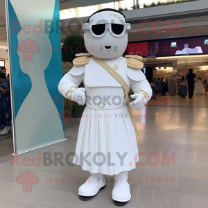 White Roman Soldier mascot costume character dressed with a Wrap Dress and Sunglasses