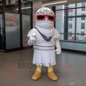 White Roman Soldier mascot costume character dressed with a Wrap Dress and Sunglasses