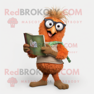 Rust Kiwi mascot costume character dressed with a Flare Jeans and Reading glasses