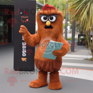 Rust Kiwi mascot costume character dressed with a Flare Jeans and Reading glasses