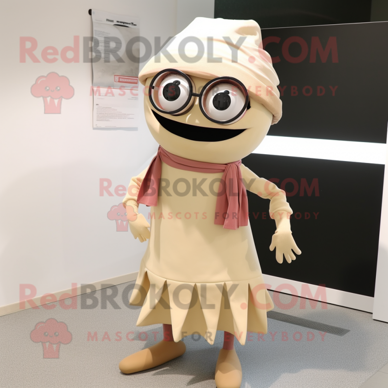 Beige Cyclops mascot costume character dressed with a Pencil Skirt and Scarf clips Beige Cyclops mascot costume character dressed with a Pencil Skirt and Scarf clips