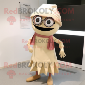 Beige Cyclops mascot costume character dressed with a Pencil Skirt and Scarf clips