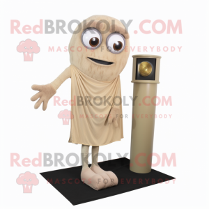 Beige Cyclops mascot costume character dressed with a Pencil Skirt and Scarf clips