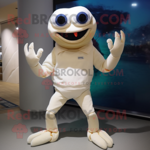 White Crab mascot costume character dressed with a Jeggings and Digital watches