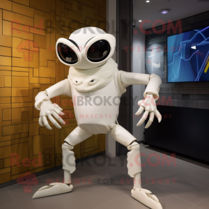 White Crab mascot costume character dressed with a Jeggings and Digital watches