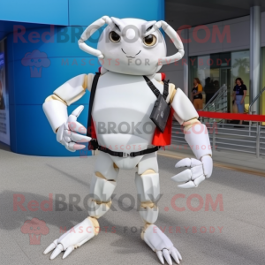 White Crab mascot costume character dressed with a Jeggings and Digital watches