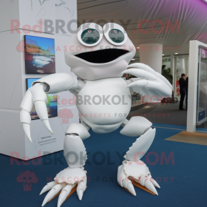 White Crab mascot costume character dressed with a Jeggings and Digital watches