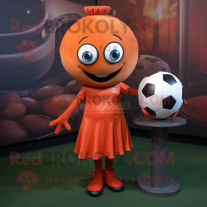 Rust Soccer Ball mascot costume character dressed with a Sheath Dress and Rings