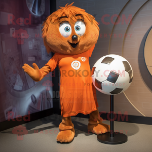Rust Soccer Ball mascot costume character dressed with a Sheath Dress and Rings