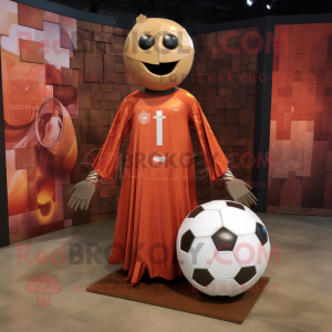 Rust Soccer Ball mascot costume character dressed with a Sheath Dress and Rings