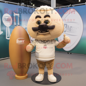 Beige Rugby Ball mascot costume character dressed with a Henley Tee and Hairpins