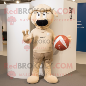 Beige Rugby Ball mascot costume character dressed with a Henley Tee and Hairpins