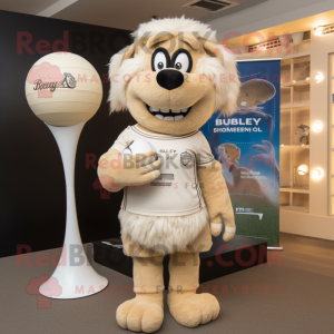 Beige Rugby Ball mascot costume character dressed with a Henley Tee and Hairpins
