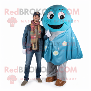 Teal Steak mascot costume character dressed with a Boyfriend Jeans and Shawls