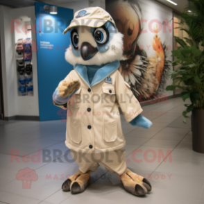 Beige Blue Jay mascot costume character dressed with a Parka and Shoe clips