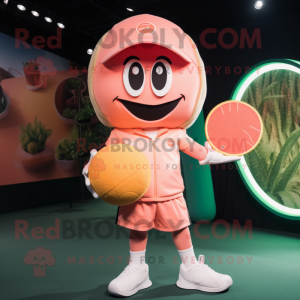 Peach Tennis Racket mascot costume character dressed with a Bodysuit and Beanies