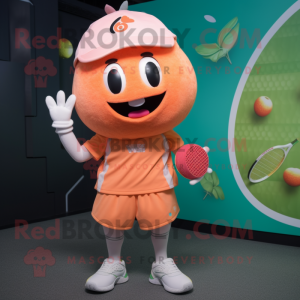 Peach Tennis Racket mascot costume character dressed with a Bodysuit and Beanies