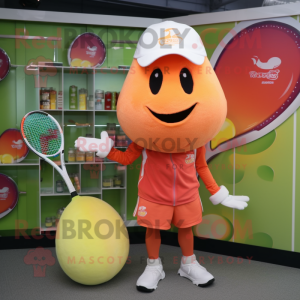 Peach Tennis Racket mascot costume character dressed with a Bodysuit and Beanies