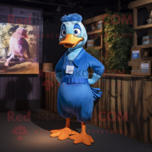 Blue Geese mascot costume character dressed with a Dungarees and Anklets