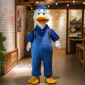 Blue Geese mascot costume character dressed with a Dungarees and Anklets
