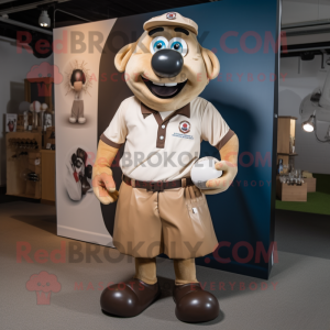 Tan Rugby Ball mascot costume character dressed with a Poplin Shirt and Belts