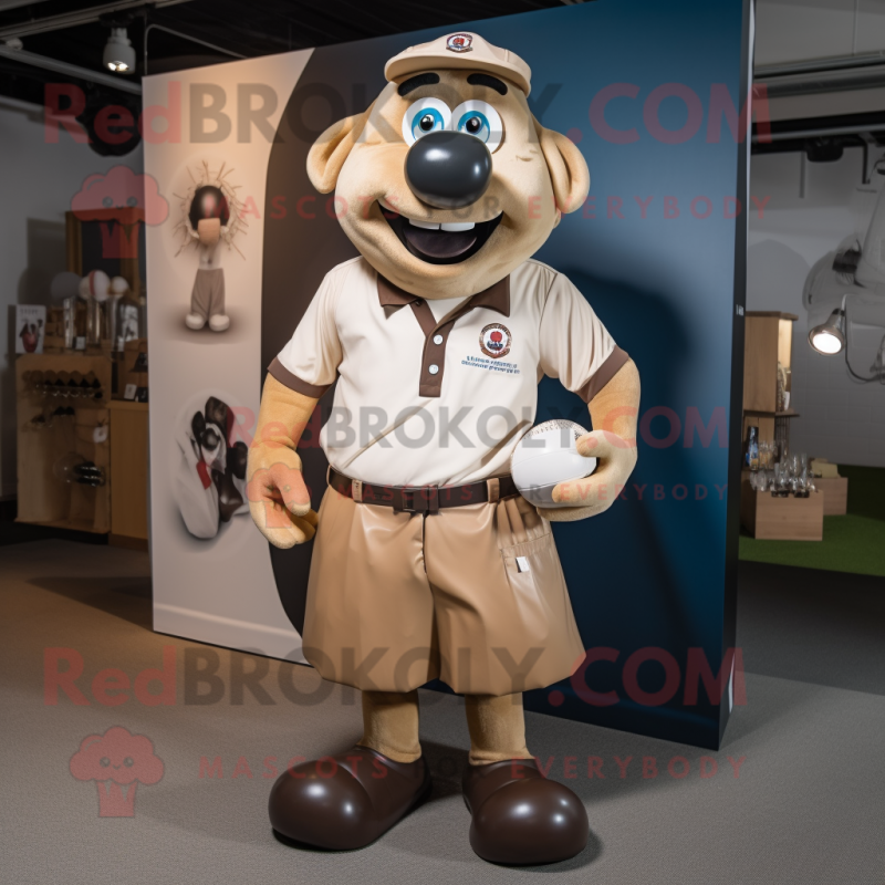 Tan Rugby Ball mascot costume character dressed with a Poplin Shirt and Belts