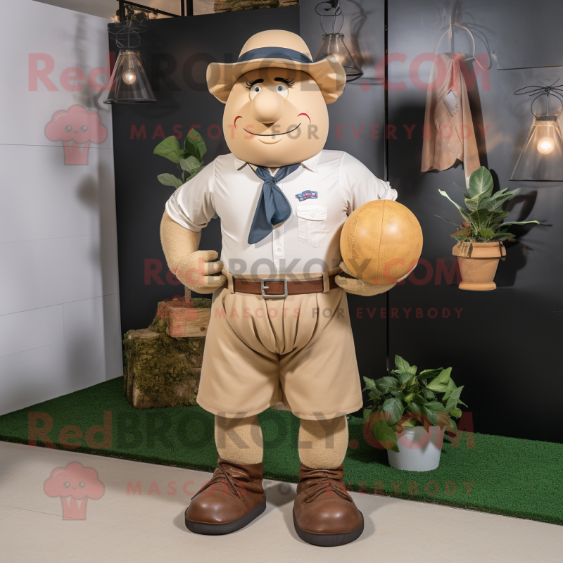 Tan Rugby Ball mascot costume character dressed with a Poplin Shirt and Belts