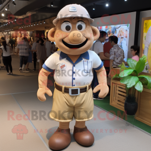 Tan Rugby Ball mascot costume character dressed with a Poplin Shirt and Belts