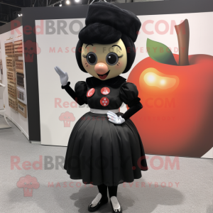 Black Apple mascot costume character dressed with a Pencil Skirt and Headbands
