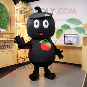 Black Apple mascot costume character dressed with a Pencil Skirt and Headbands